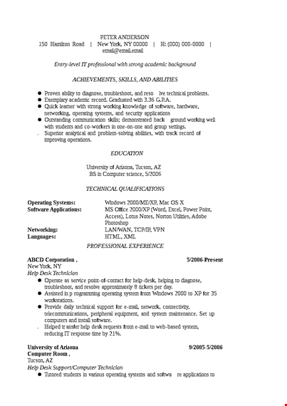 entry level it resume sample template