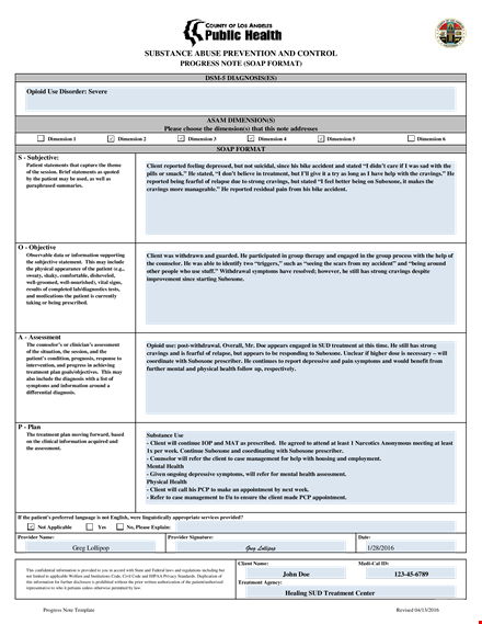 clinical progress note template template