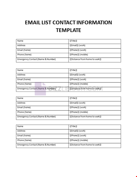 email list contact information template template