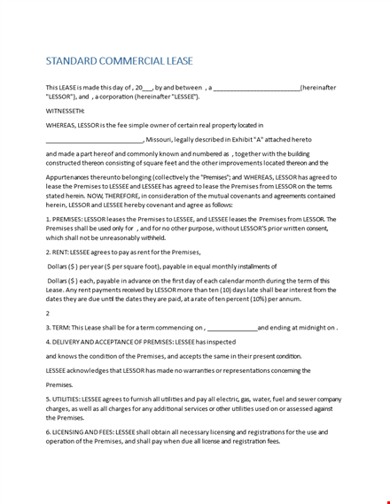 standard commercial lease agreement template template