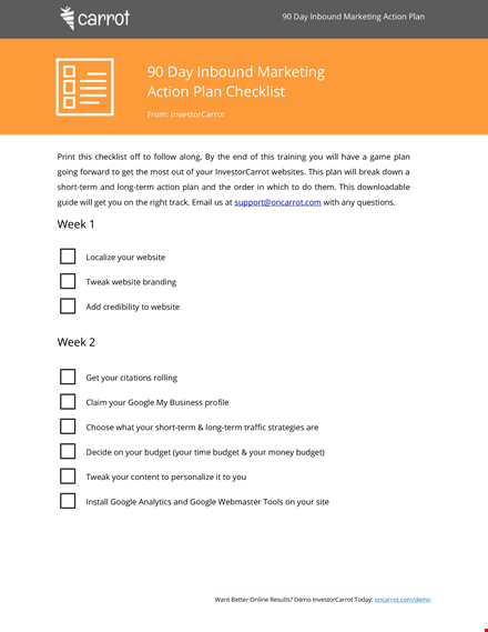 inbound marketing action plan checklist template