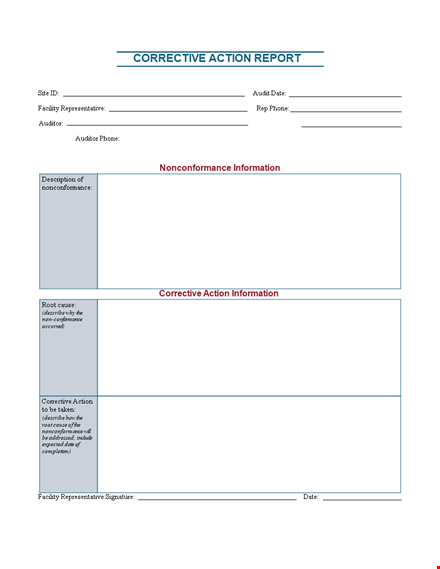 corrective action sample template