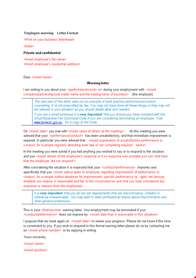 sample employee warning letter template template