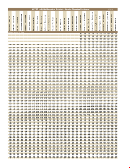 metro rail operating schedule template