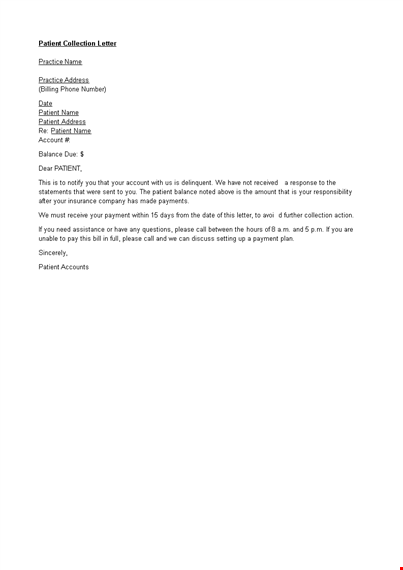 patient collection letter template template