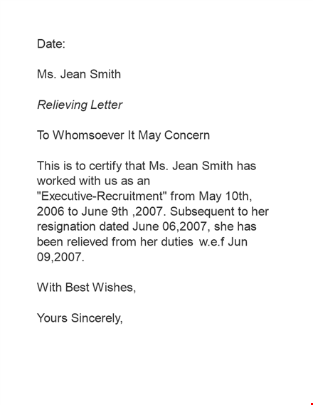 download a professional relieving letter template - smith templates template