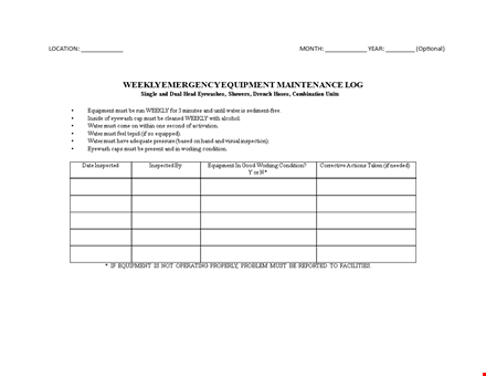 maintenance equipment log template template