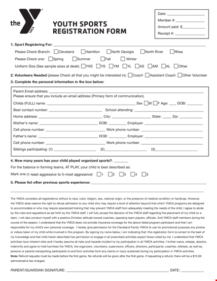 youth sports registration form v template