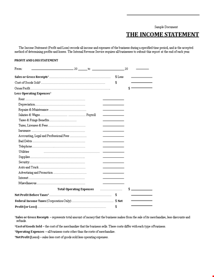income statement sample format template