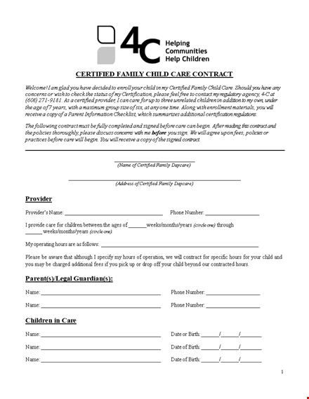 daycare contract for child providers | customizable templates template