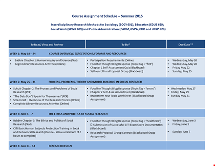 course assignment schedule template template