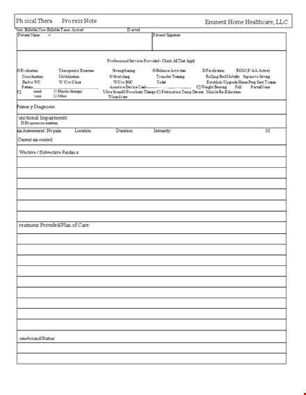 physical therapy progress note template template