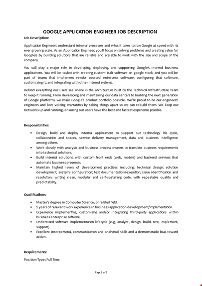 google application engineer job description template