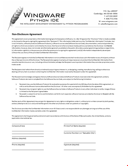 protect your software: non-disclosure agreement template for confidential information template