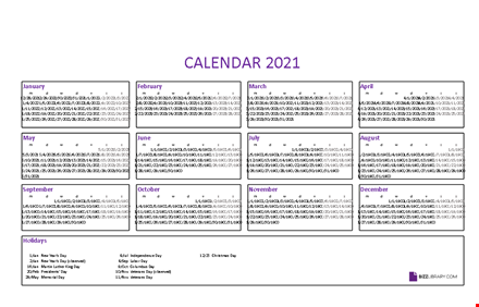 Calendar 2021 Excel