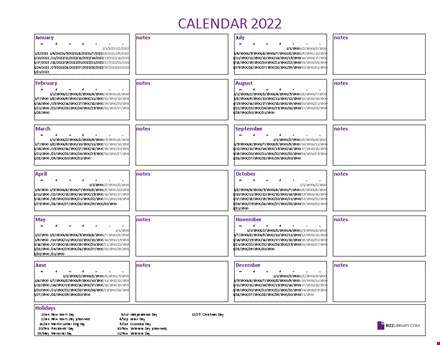 Calendar 2022 Excel
