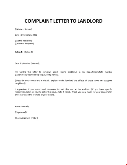 Sample Complaint Letter To Landlord About Neighbor