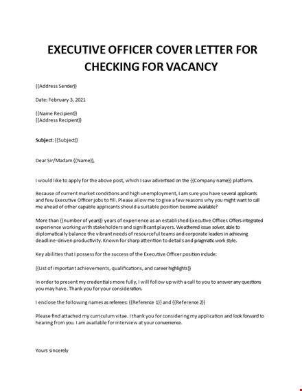 Executive Officer Sample Cover Letter For Checking For Vacancy