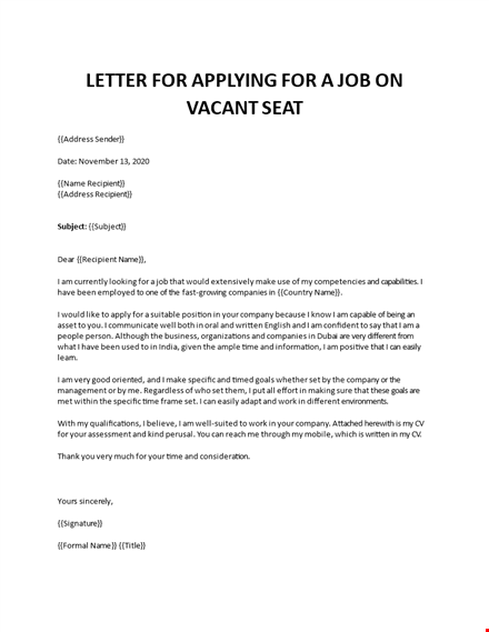 Application Letter For Any Vacant Position