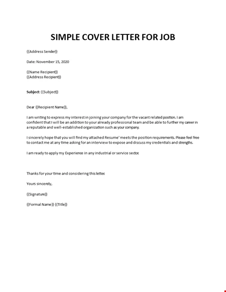 Sample Cover Letter For Job