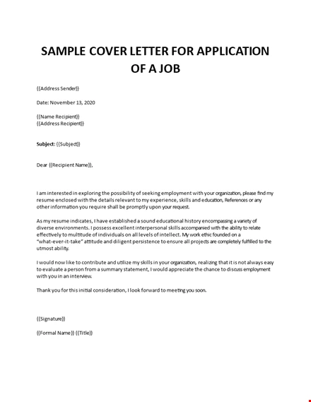 Cover Letter Sample For Job Application