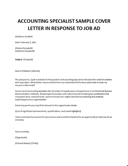 Experienced Accounting Cover Letter Example