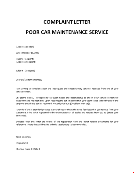 Bad Car Service Complaint Letter