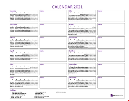 Calendar 2021 Excel